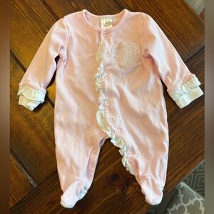 Pink Ruffled Footie with hHj monogram